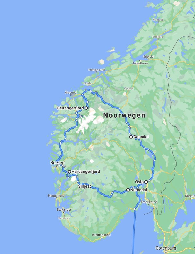 Route Noorwegen Hardangerfjord-Geirangerfjord-Oslo.jpg